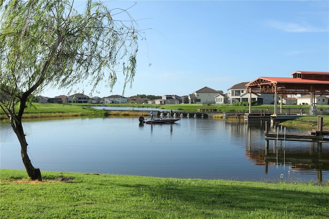 property view of water with a boat dock