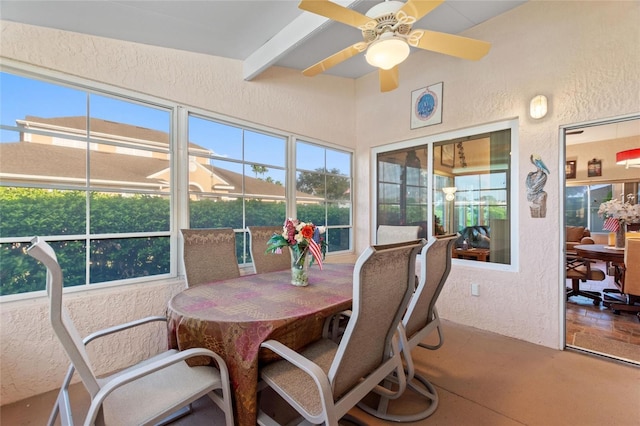 sunroom with a healthy amount of sunlight and ceiling fan