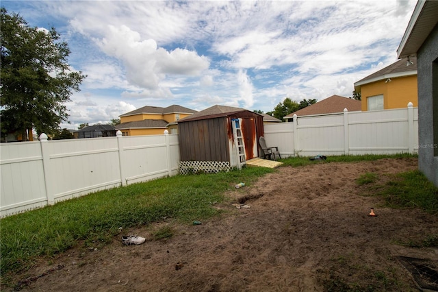 view of yard with a storage shed