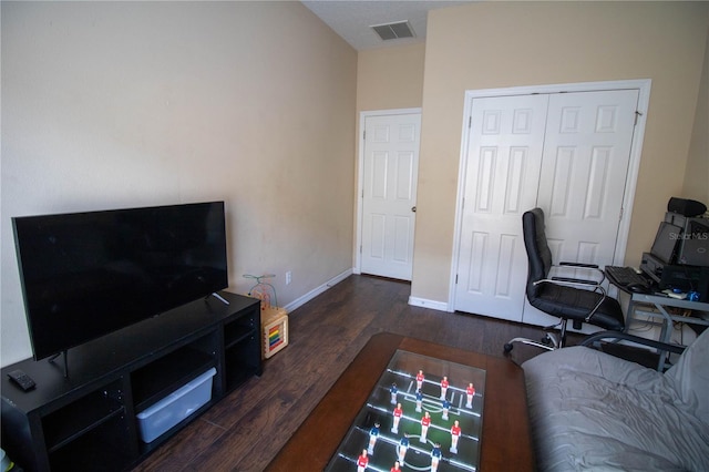 office space featuring dark hardwood / wood-style floors