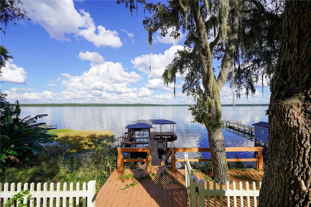 dock area featuring a water view