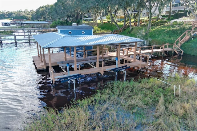 view of dock featuring a water view