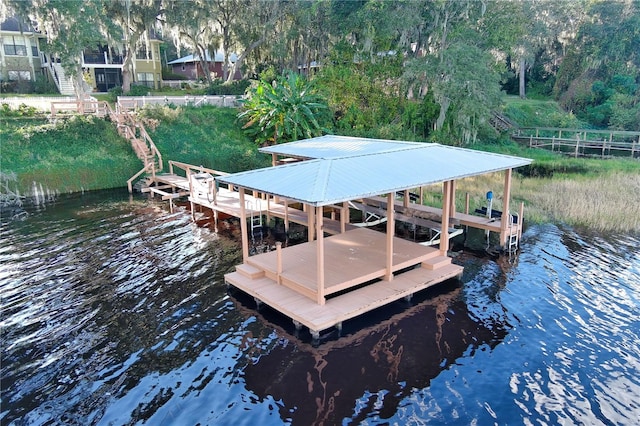 dock area featuring a water view