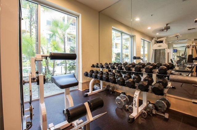 exercise room with plenty of natural light