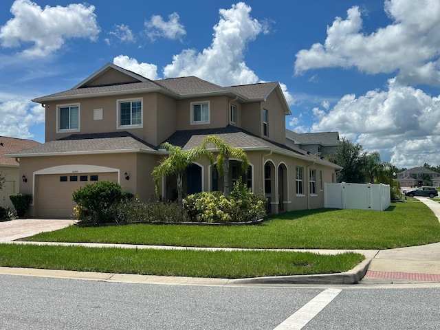 view of front facade featuring a front yard and a garage