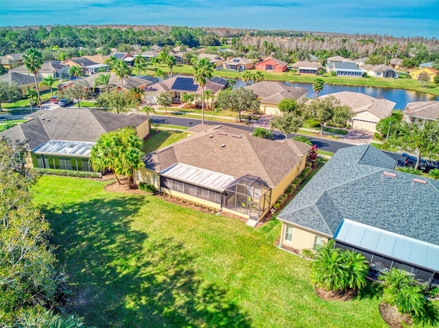 aerial view with a water view