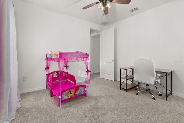 bedroom with carpet flooring and ceiling fan