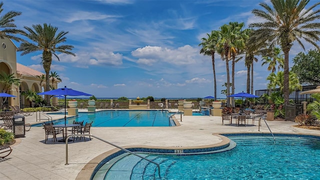 view of pool featuring a patio area