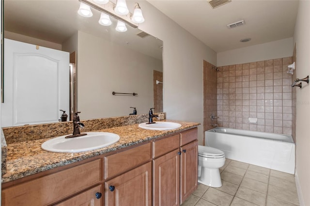 full bathroom with a sink, visible vents, toilet, and tile patterned flooring