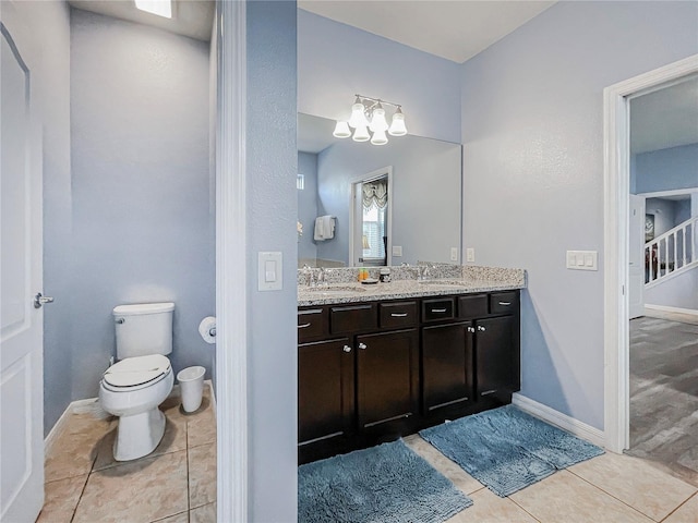 bathroom featuring vanity, toilet, and tile patterned flooring