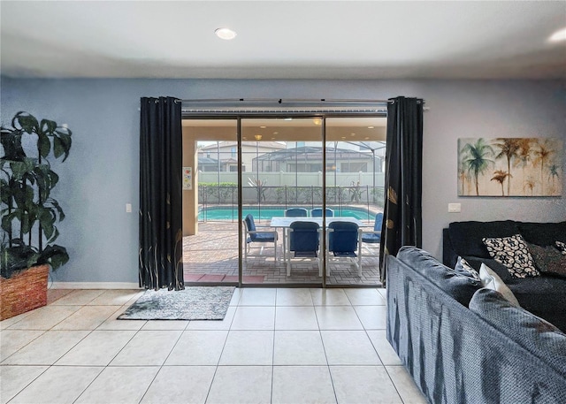 living room featuring light tile patterned floors