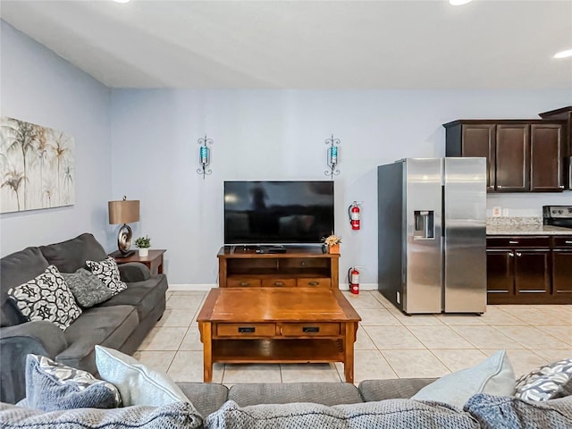 living room featuring light tile patterned floors