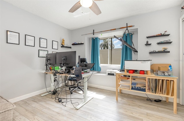 office featuring ceiling fan and light wood-type flooring