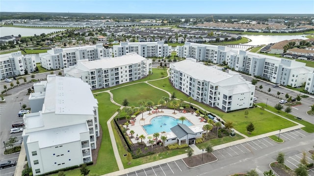 aerial view with a water view