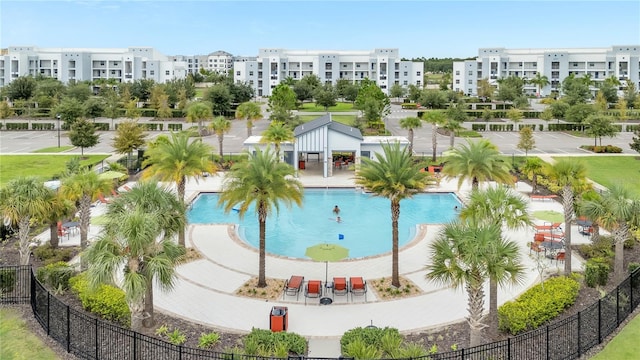 view of swimming pool featuring a patio