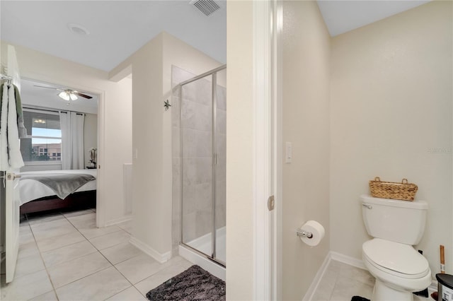 ensuite bathroom with visible vents, toilet, ensuite bathroom, tile patterned flooring, and a shower stall