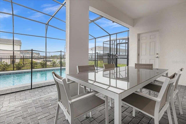 interior space with a fenced in pool and a lanai