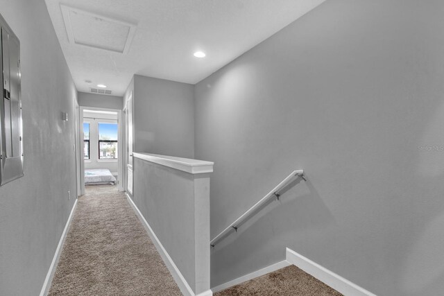 hallway featuring carpet flooring