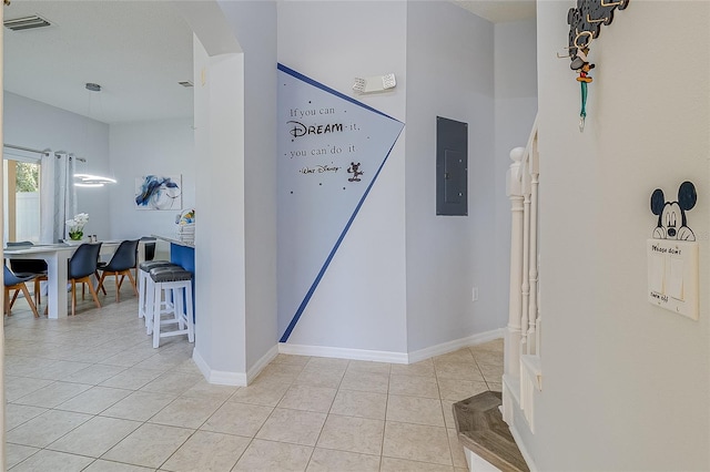 interior space with electric panel and light tile patterned floors