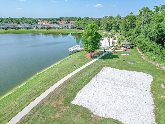 aerial view with a water view