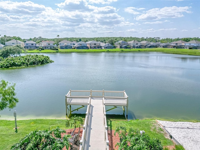 view of dock with a water view