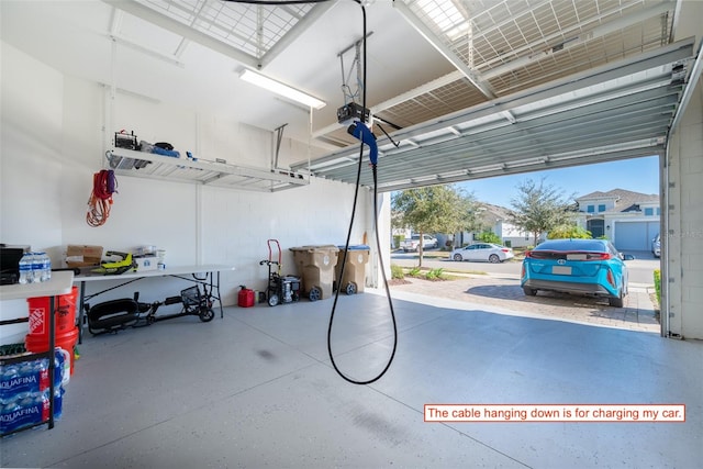 garage with a garage door opener