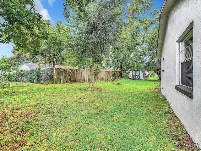 view of yard with a storage shed