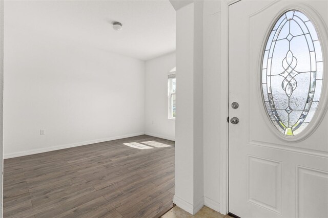 entrance foyer with baseboards and wood finished floors