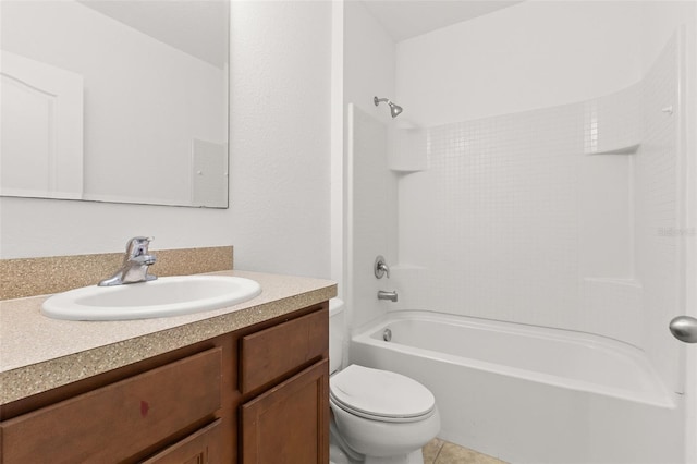 full bathroom featuring tile patterned floors, toilet,  shower combination, and vanity