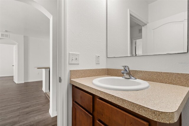 bathroom featuring wood-type flooring and vanity