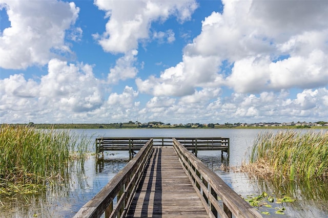 view of dock with a water view