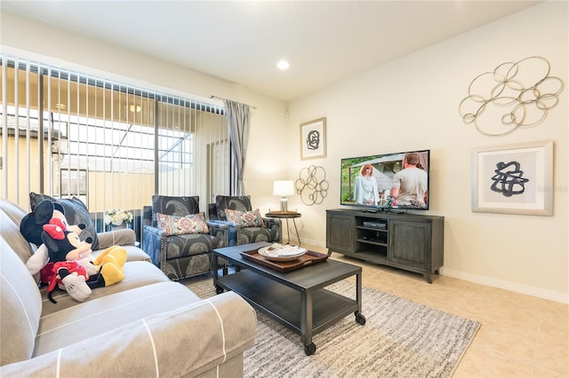 living room featuring light tile patterned floors