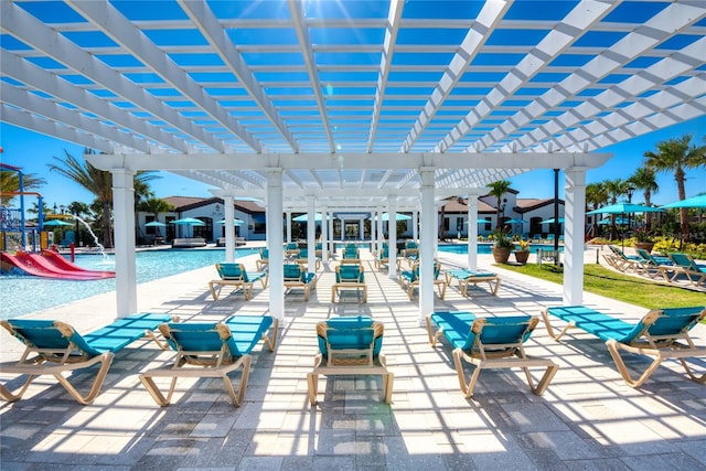 view of patio / terrace featuring a pergola