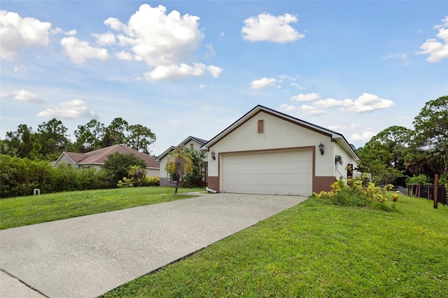 single story home with a front lawn and a garage