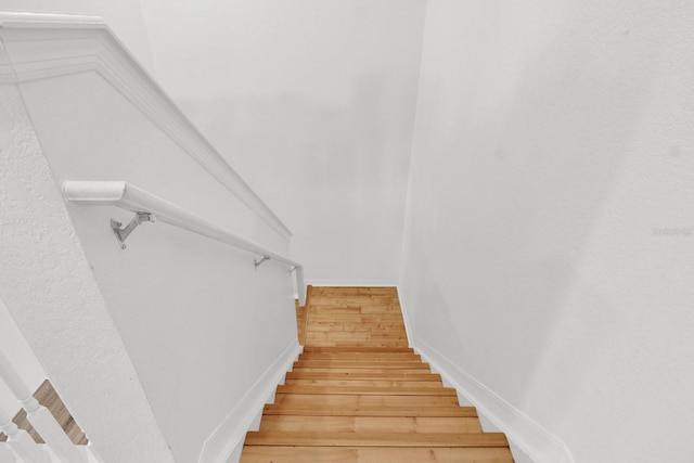 staircase with hardwood / wood-style floors