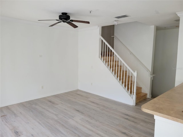 unfurnished living room featuring light hardwood / wood-style floors and ceiling fan