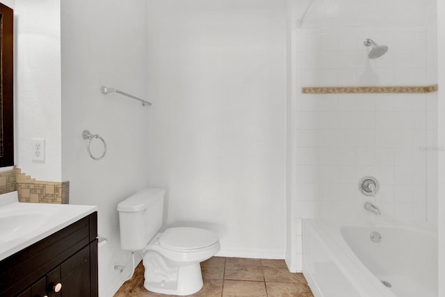 full bathroom with vanity, toilet, tiled shower / bath combo, and tile patterned flooring