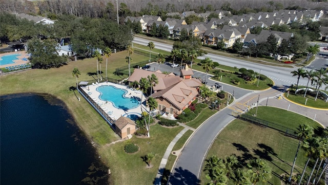 aerial view featuring a water view