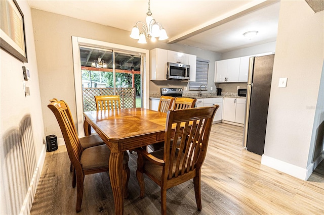 dining room featuring light wood-type flooring and a notable chandelier