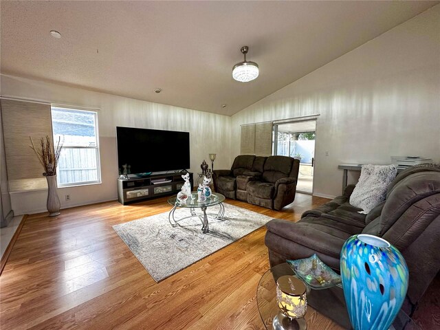 living room with lofted ceiling and light hardwood / wood-style floors