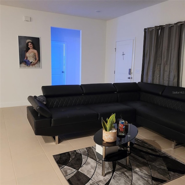 living room featuring light tile patterned floors