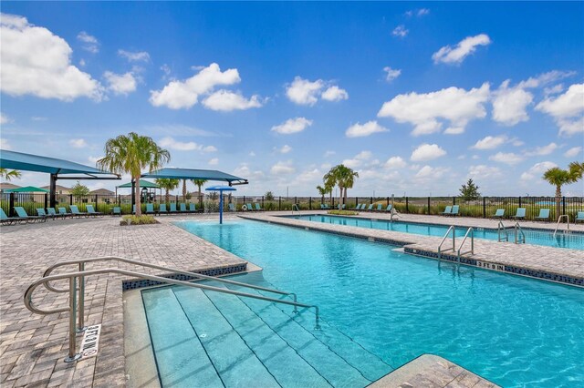 view of swimming pool with a patio area