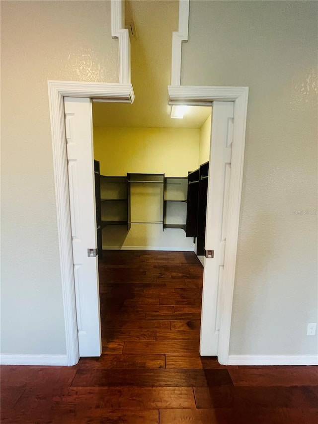 spacious closet with dark hardwood / wood-style flooring