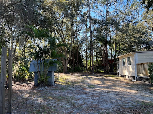 view of yard featuring a storage shed