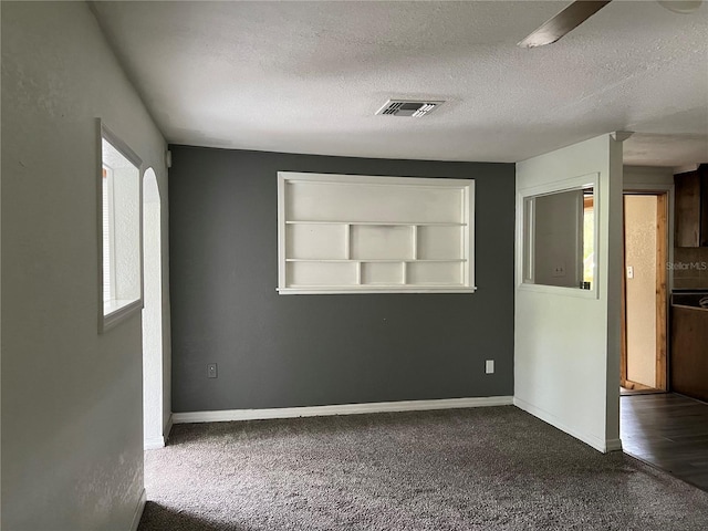 carpeted spare room featuring a textured ceiling and plenty of natural light