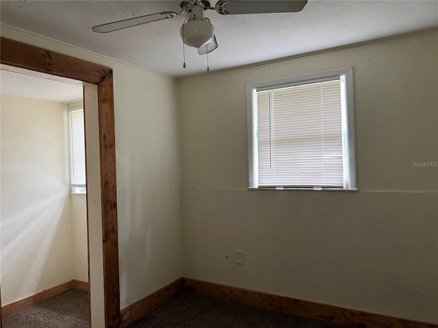 6790 Bass Hwy, Saint Cloud, FL 34771 - unfurnished room with ceiling fan, plenty of natural light, dark carpet, and baseboards