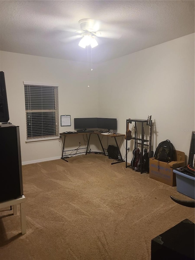 office with carpet flooring and a textured ceiling