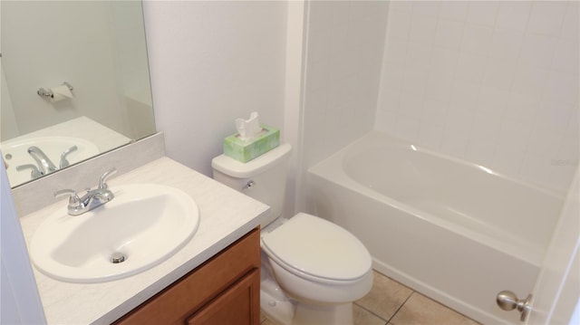 full bathroom featuring vanity, tile patterned flooring, toilet, and bathtub / shower combination