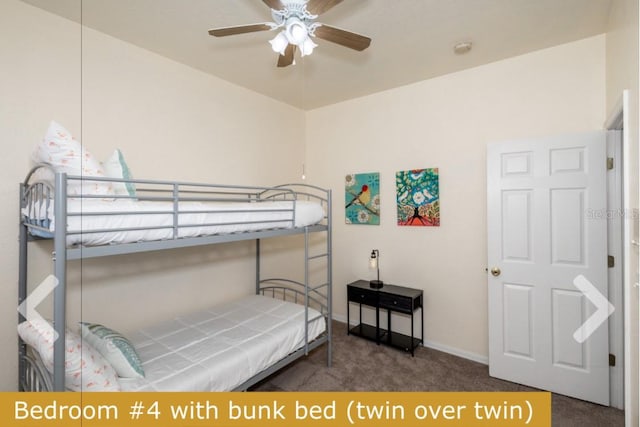 bedroom featuring carpet flooring and ceiling fan