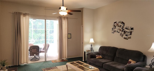 living room with ceiling fan